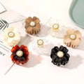 Elegant Flower Shaped Nonslip Hair Claw Clips with Faux Pearl Decor Strong Hold Hair Accessory for Women