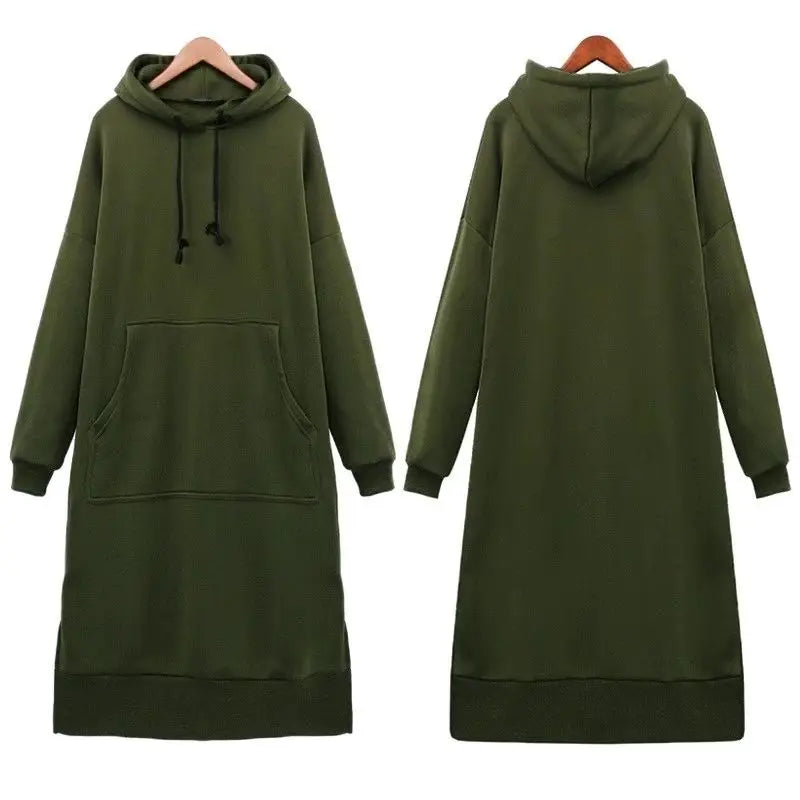 Women Casual Long Hoodies Solid Color Hooded Loose Long Sleeve Oversized Sweatshirts Baggy Pocket Hoodie Dress
