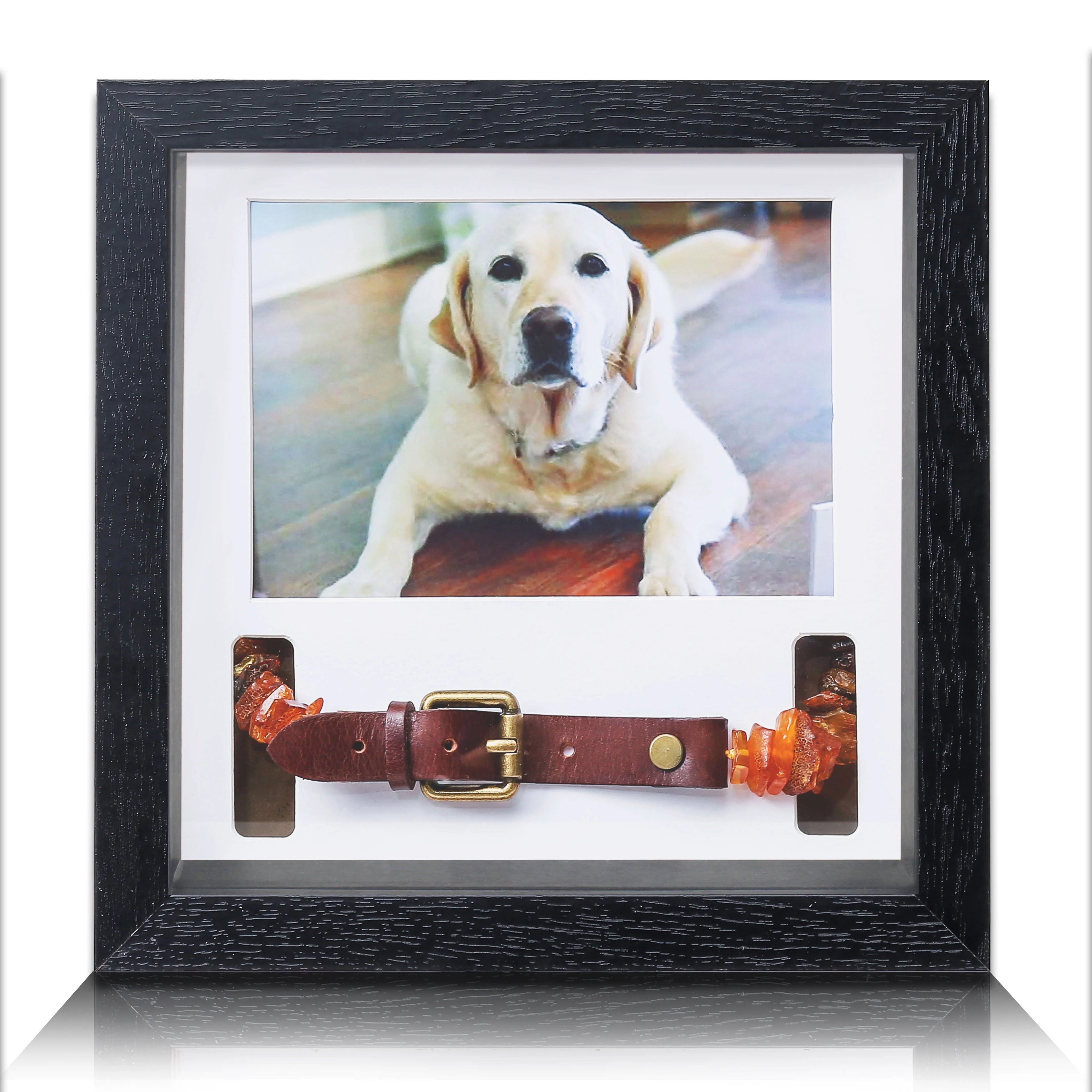 9x9 Black Pet Memorial Wood Display Case UV Printed Dog Collar Keepsake Frame for Remembrance