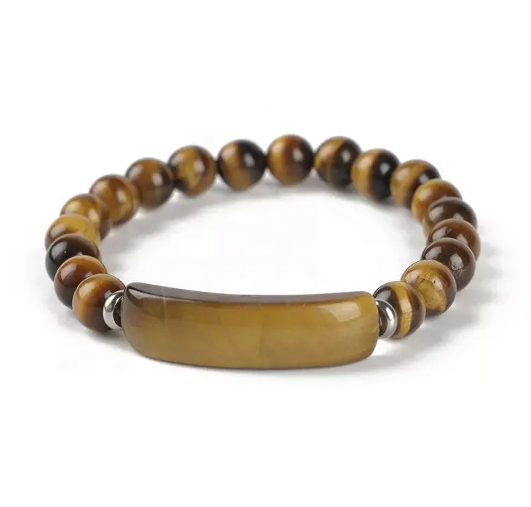 Wholesale Stone Bracelet 8mm Natural Brown Tiger Eye White Crystal Beads Elastic Bracelet for Women Men