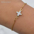BM14728 Natural Mother of Pearl White Shell Cross Crucifix Adjustable Chain Bracelet Gold Plated Dainty Exquisite Chic Jewelry