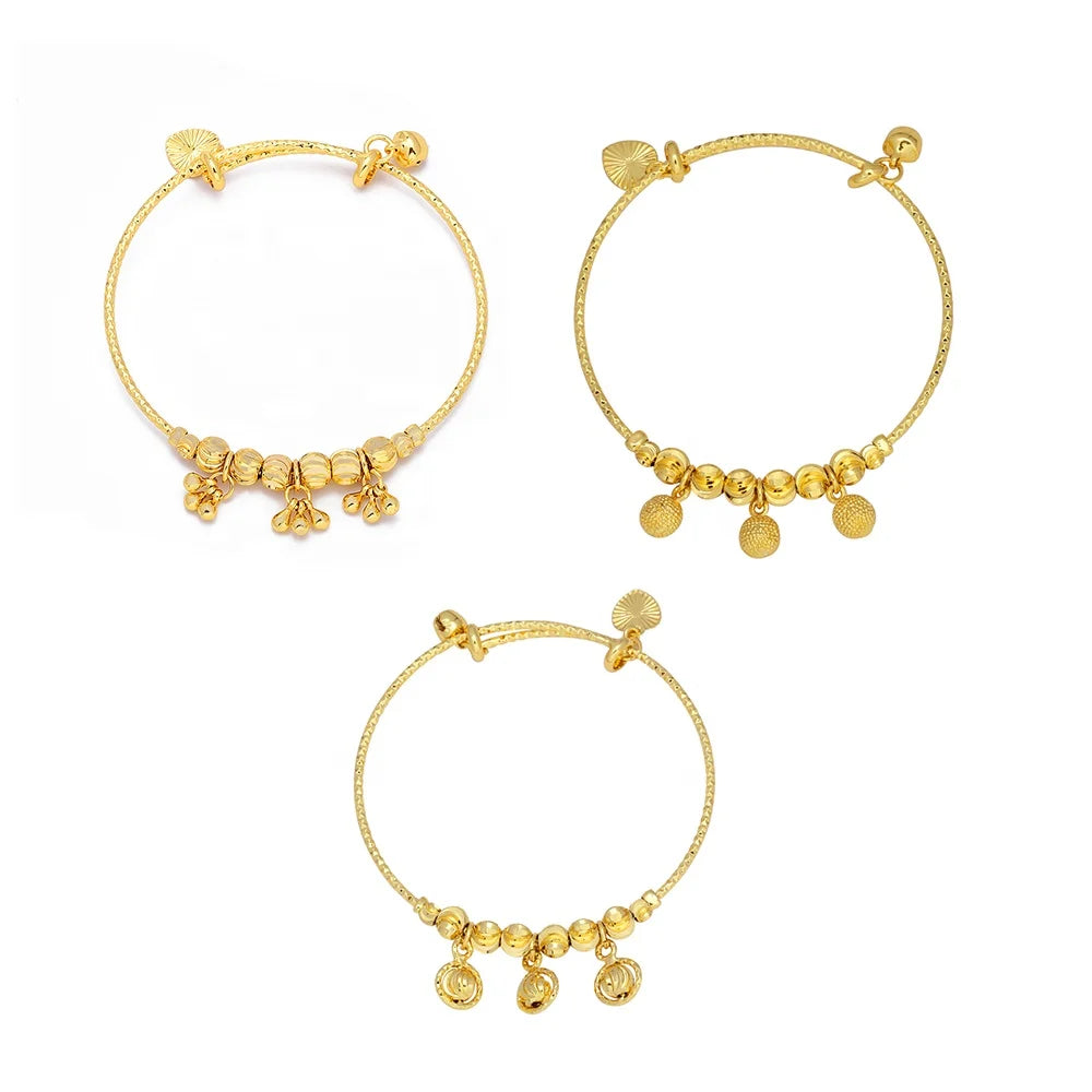 JXX Hot Sale 24k Gold Plated Brass Baby & Adult Jewelry Dubai Adult Charm Bracelet Bangle Girls Bangle Charms Wholesale Price