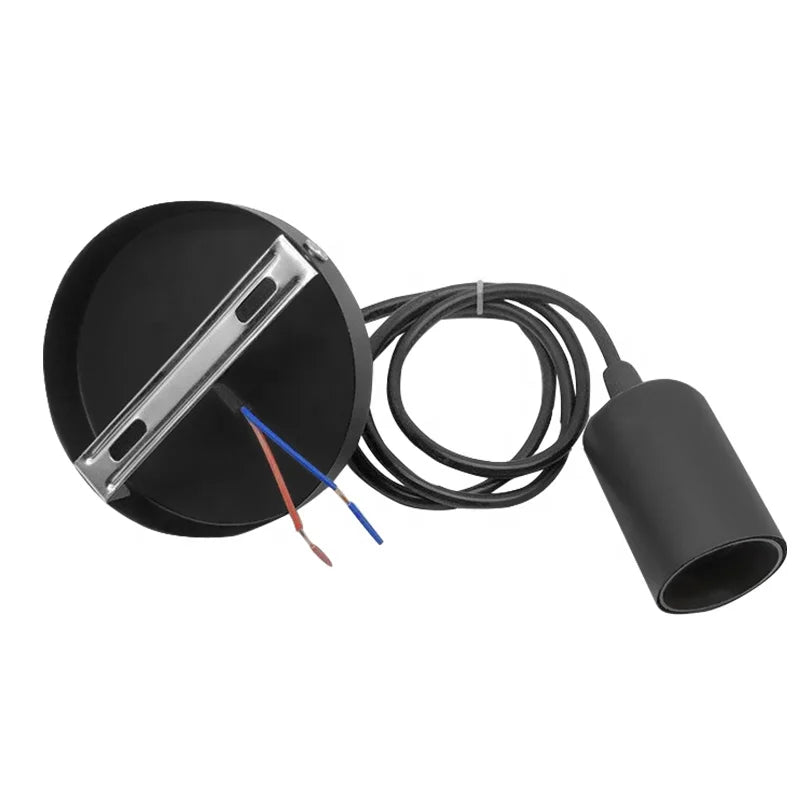 Modern Simplicity Black E27 Decorative Lamp Holder with 1m Cord AC85V to 265V Ceiling Pendant Light Socket for Home Lighting