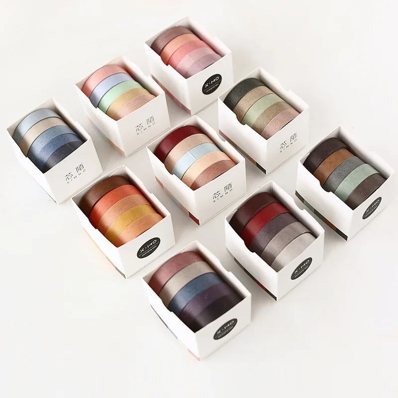 Solid Color Masking Tape Set 5 Rolls DIY Scrapbooking Washi Paper Block for Gift Packing Stationery Single Sided Rubber