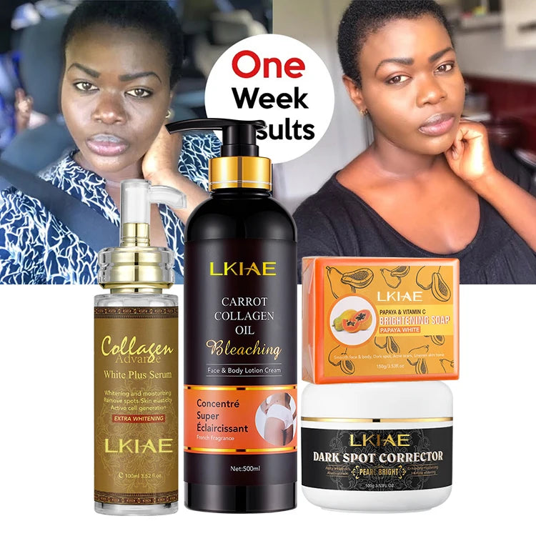 Wholesale OEM ODM Dark Black Skin Bleaching Papaya Soap Collagen Facial Serum and Lotion Skin Care Products Set