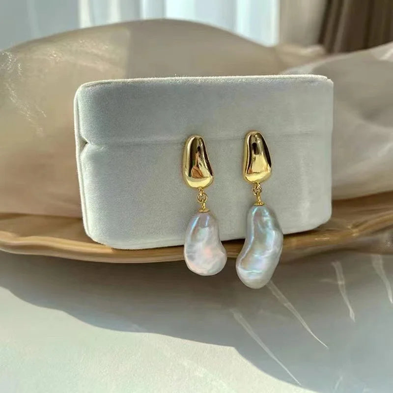 E1939 Baroque DIY Natural Freshwater Pearl Charm Earrings Mounting Accessory 925 Sterling Silver Gold Plated  Jewelry for Women