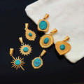 Lucky Sun Healing Nature Stone Pendants Jewelry Charms Gold Stainless Steel Heart Blue Turquoise Pendant for DIY Necklace Making