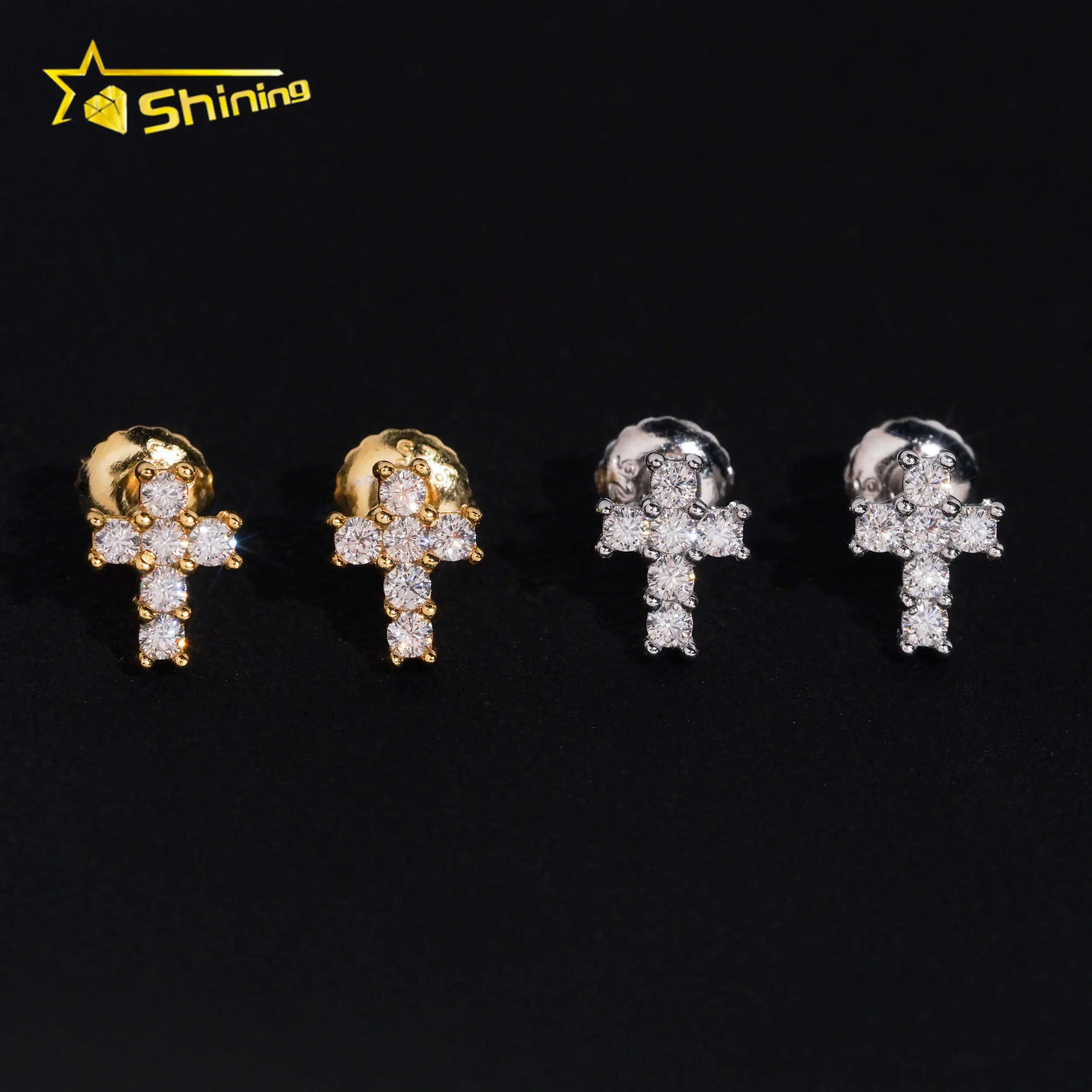 Hot Sale Cheapest Price Cross Design Earrings 925 Silver Gold Plated GRA Moissanite Stud Earrings Fashion Jewelry