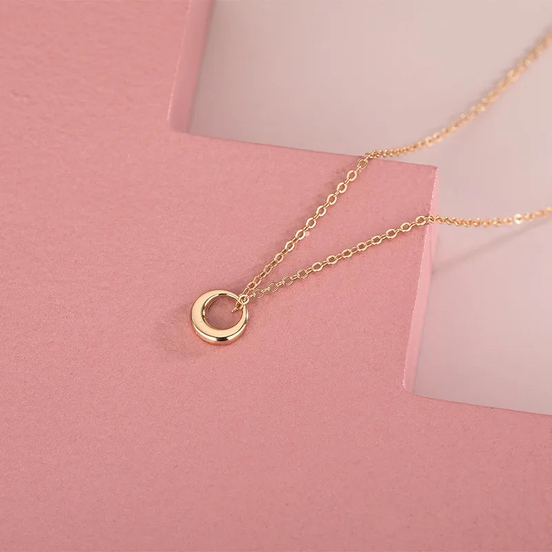Fashion Minimalist Jewelry 925 Sterling Silver Necklace Round Ring Circle Pendant Champagne Gold Plated Necklaces Women
