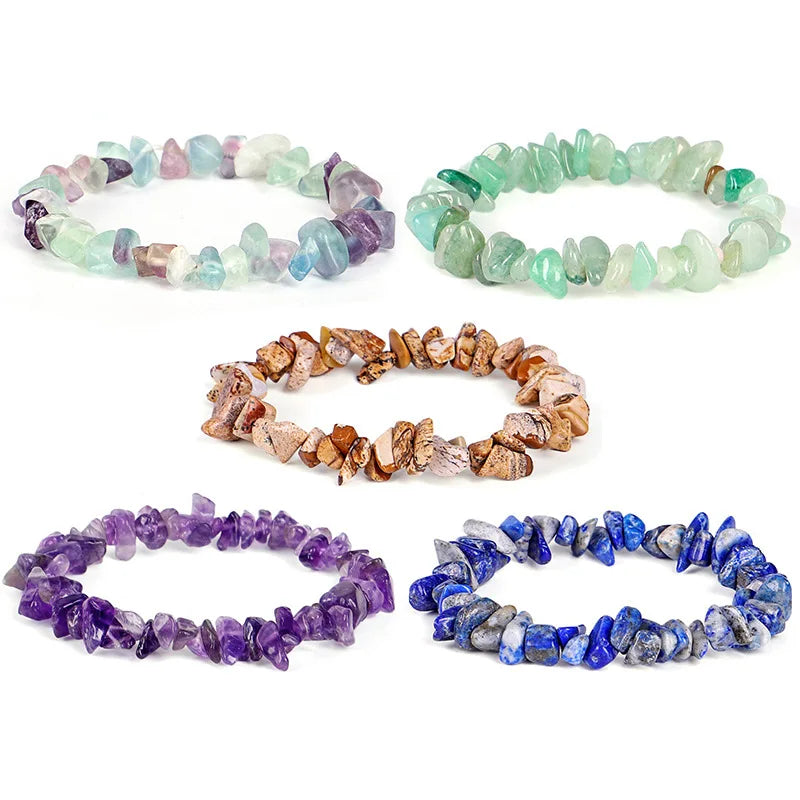 Chip Natural Stone Healing Crystal Bracelet Fluorite Moonstone Gemstone Elastic Bracelet for Women