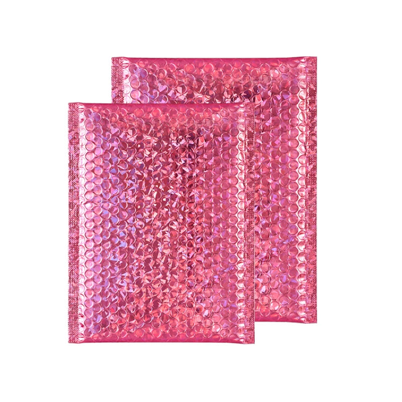 Custom Shiny Laser Holographic Rose Red Bubble Mailer Waterproof Poly Bubble Packaging Bags for Mailing Jewelry