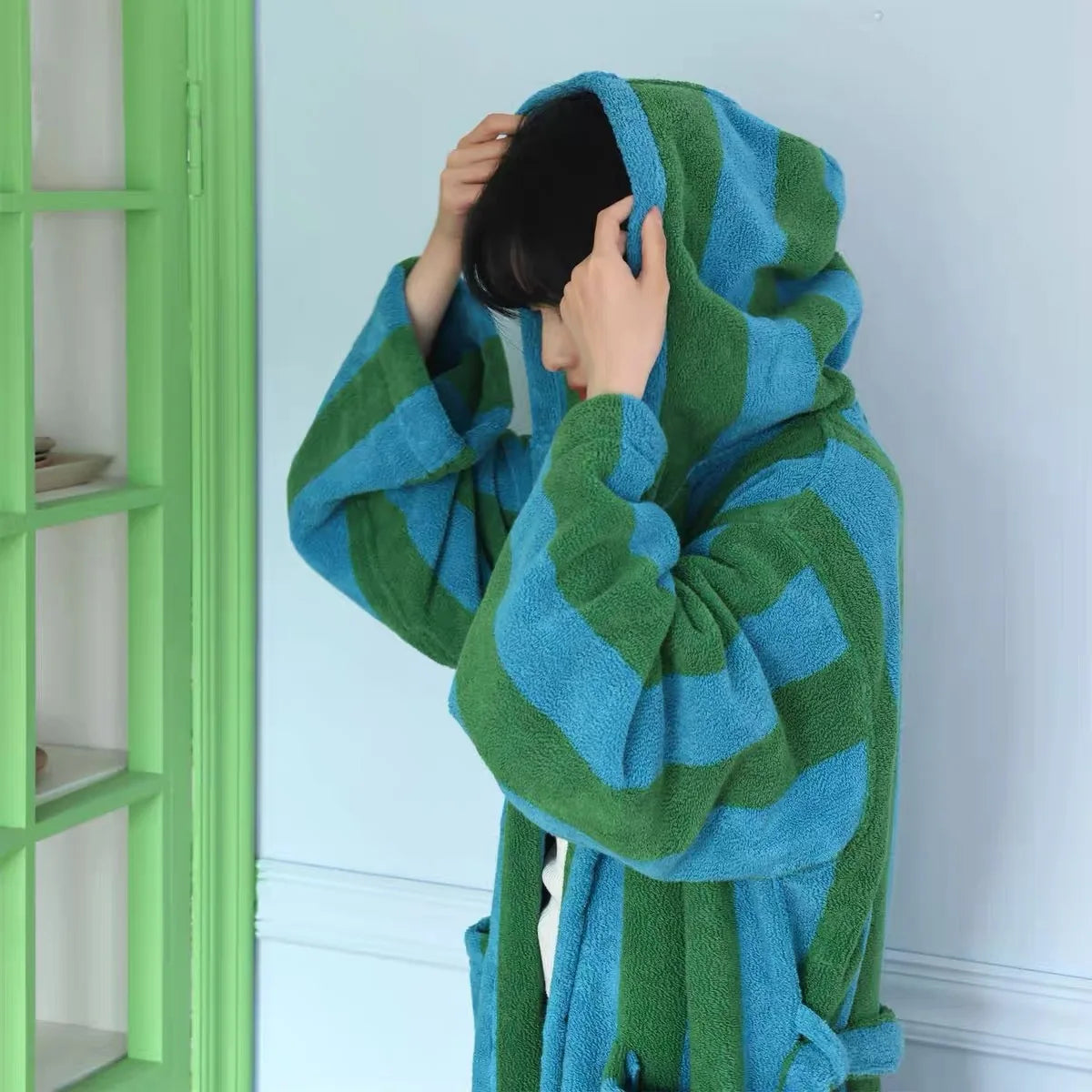 Ultra Absorbent and Soft Terrycloth Cotton Toweling Bathrobe Hooded Dressing Gown Sleepwear with Binding