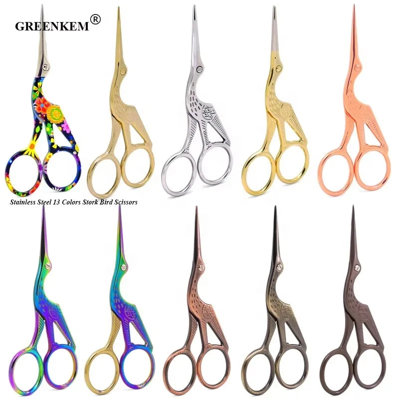 Stainless Steel 13 Colors Sharp Tip Stork Bird Scissors Sewing Scissors Cuticle Nail Scissors
