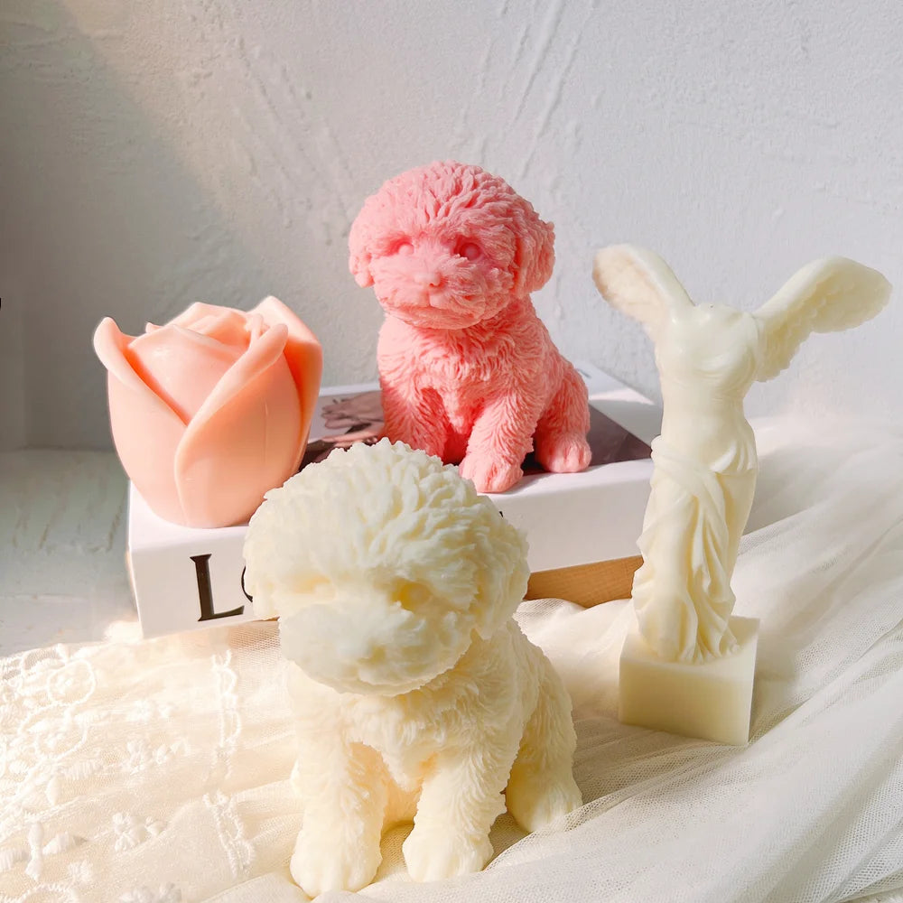 Cute Dog Candle Mold Animal Teddy Puppies Soy Wax Silicone Mould Puppy Dog Lover Home Decor