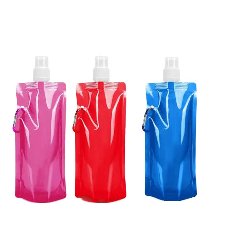 Wholesale Cheap Collapsible Personalized Sport PE Folding Water Bag With Carabiner Drinking Water Bags