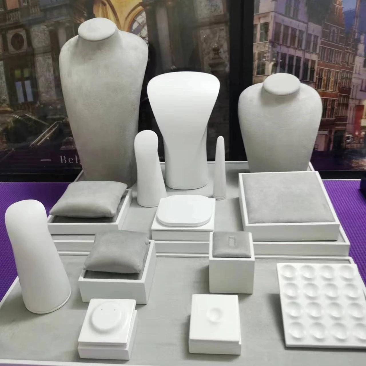 Customized Fancy Gray Rings Charms Display Holder Earrings Pendant Jewelry Display Stand Sets for Store
