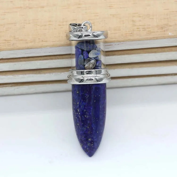 HZ Vogue Natural Quartz Crystal Lapis Lazuli Bullet Wishing Bottle Gavel Healing Crystal Pendant for Gifts Jewelry