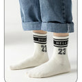 Wholesale Custom High Ankle Knitted Cotton Crew Socks White Black Stripe Body Logo Autumn Kids' Size