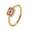 Women Non Tarnish Finger Jewelry 14K Gold Plated Stainless Steel Pink White Cubic Zirconia Zircon Ring