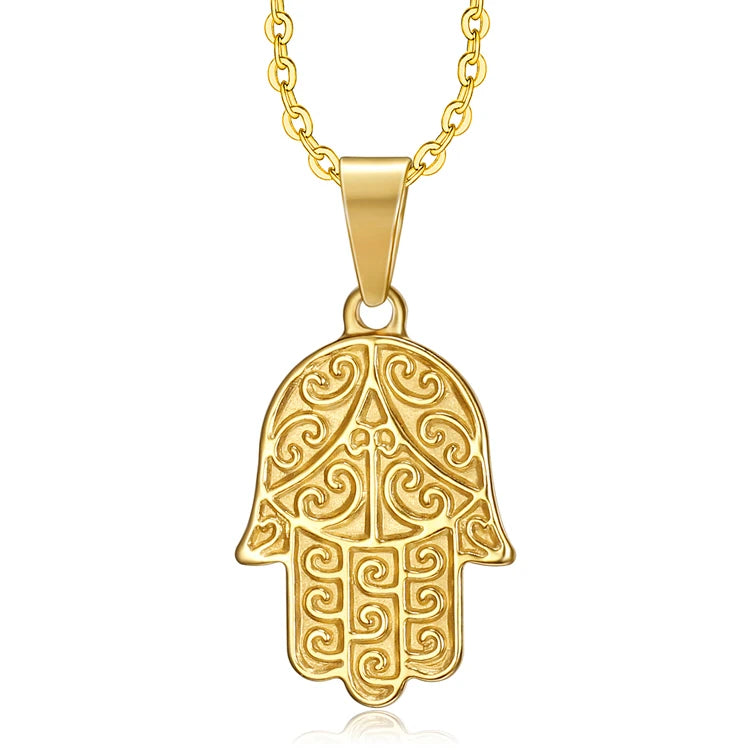 Vintage Jewelry Turkey Fatima Hand Pendant Necklaces Stainless Steel Hamsa Hand Pendant Gold Necklace Men