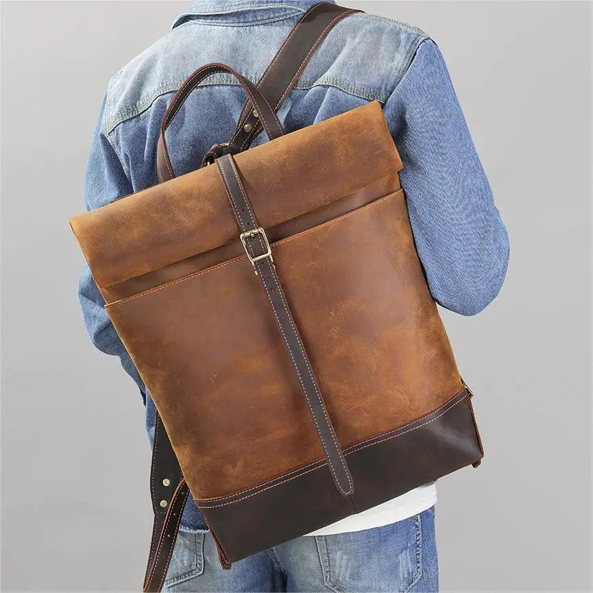 MARRANT Luxury Genuine Leather 15.6 Inch Laptop Backpack with YKK Zipper College School Travel Backpack Men Leather Backpack