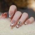 Smiling Cat Eyes Wearing Armor Detachable French Cat Eyes False Nails Clips Pile Drill Big Diamond Press on Nail