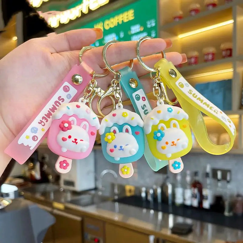 Wholesale New Arrivals Candy Color Rabbit Ice Cream Key Rings Kawaii Key Chain Custom Design Gift Pendant Food Cute Keychains