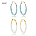 FUAMAY Gold Plated 30mm Round Ear Rings White Enamel Irregular Hoop Earrings with Zircon for Party or Gift