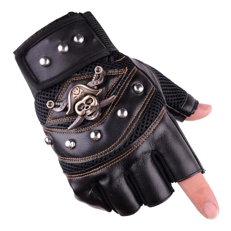 Autumn Half-Finger Sports Gloves with Rivet Design Winter Leather Bicycle Bike Cycling Gloves for Outdoor Fishing Travel