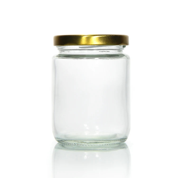 Clear Wide Mouth Airtight Round Glass Jar with Glass+Metal Lid and Screw Cap for Honey Jam Seasonings & Condiments Canned Food