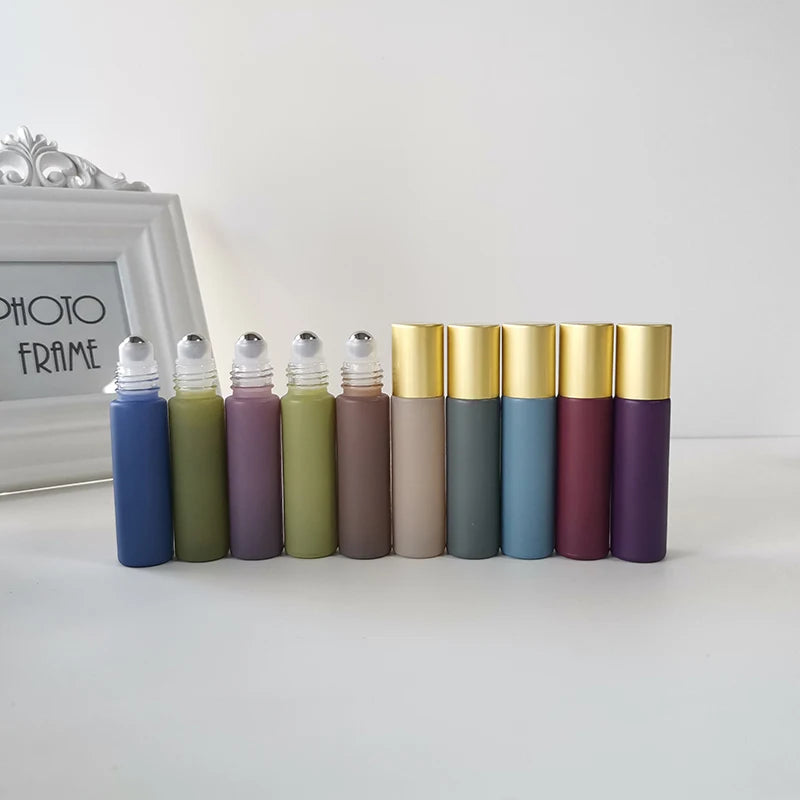 Eco-Friendly 10ml Morandi Glass Roll-on Bottles Customized Packaging for Cosmetic Oils and Perfume Steel Roller Oil