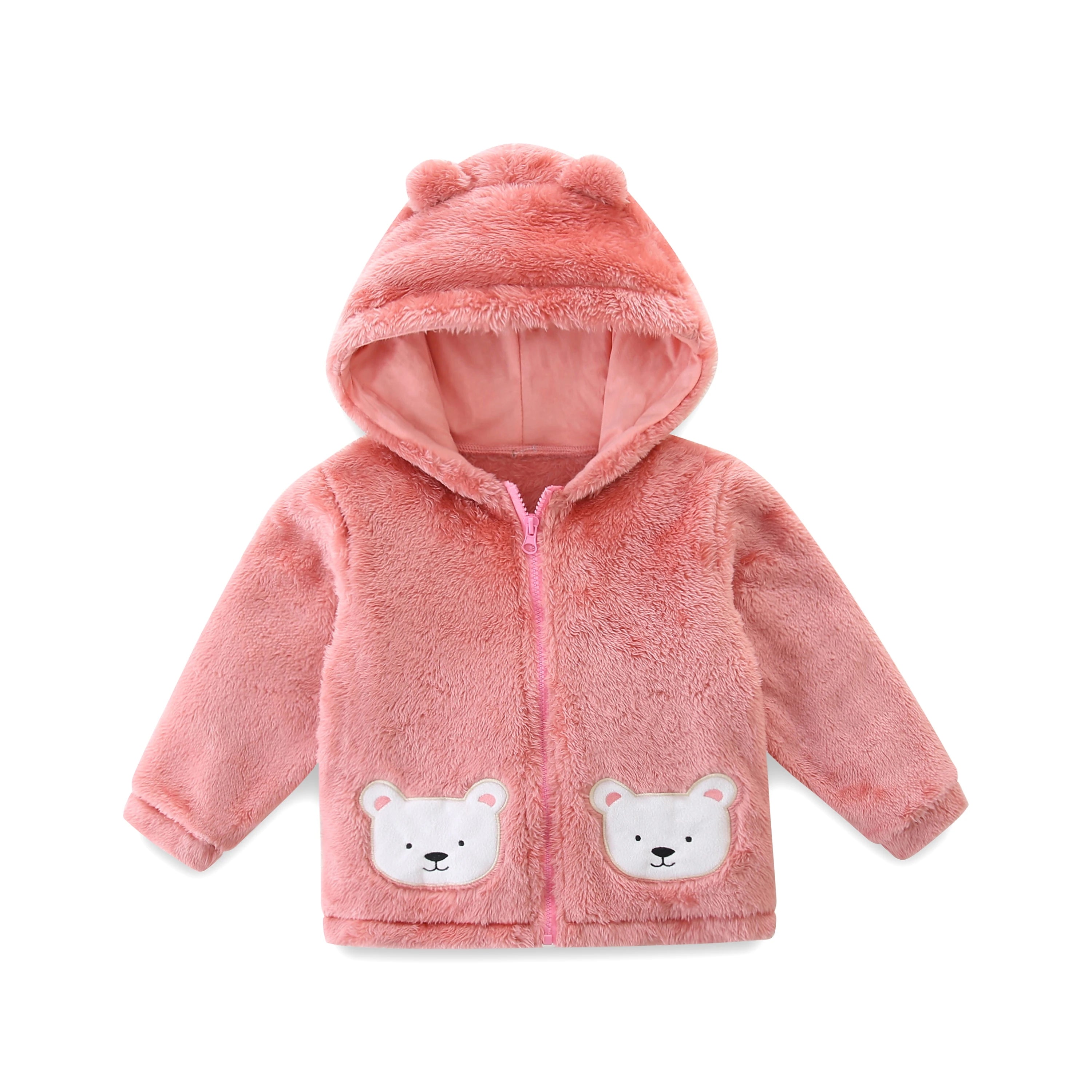 Children's Clothing Baby Ear Coat Autumn Winter New Simple Solid Color Fleece Zipper Baby Warm Polar Fleece OutwearsJackets