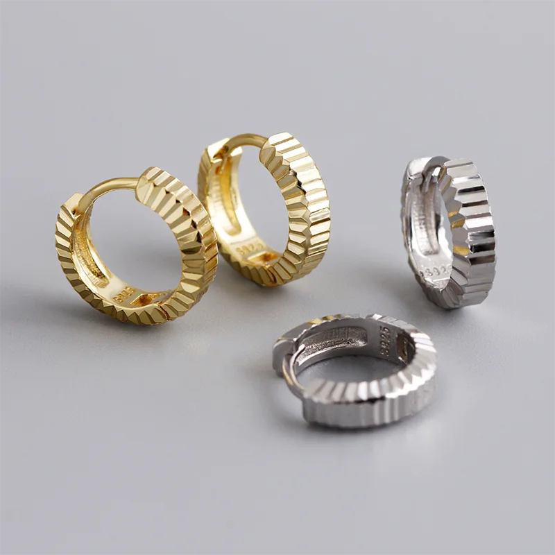 925 Sterling Silver Hoop Earrings for Women Minimalist Car Pattern Gold-Plated Wedding Piercing Jewelry Huggie Ear Loops Gift