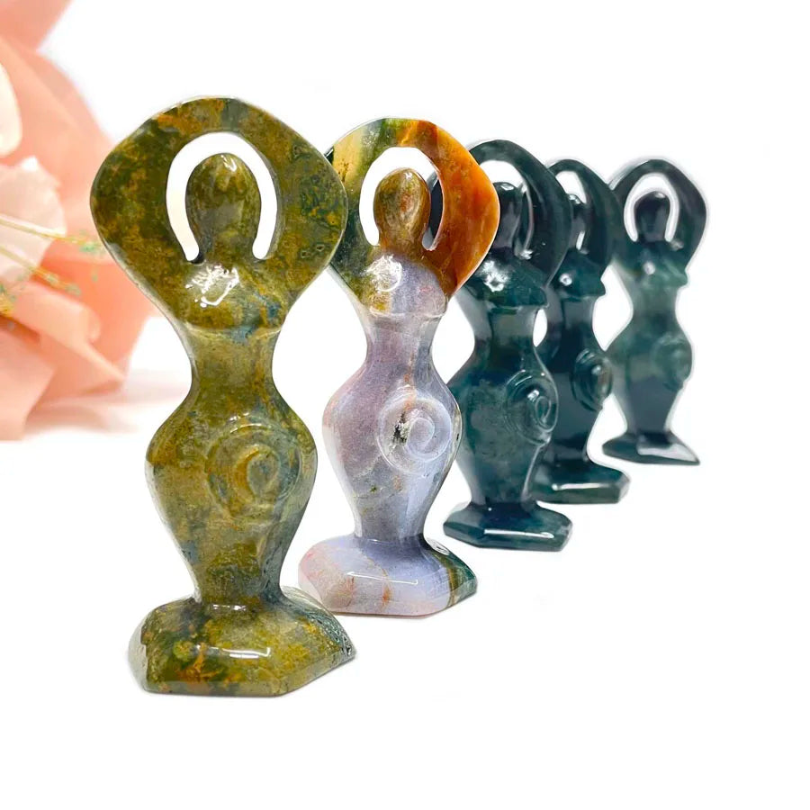 Wholesale Natural Ocean Jasper Carving Ornament Hand Carved Crystal Goddess for Gifts