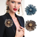 French Gauze Crystal Brooch Camellia Accessories Garment Coat Cross-border Wholesale Flower Brooch
