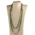 Fashion Boho Jewelry 8mm Gold Metal Spacer Multi Crystal Glass Beads Knotted 150cm  Long Necklace
