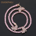 OUGEPHELI Butterfly 4.00 mm Round Tennis Chain Necklace Gold / Rose Gold Plated Brass Hip Hop Jewelry