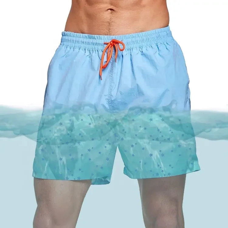 Functional Beach Water Reactive Trunks Quick Dry Polyester Shorts Custom Logo Men Swim Short Color Changing