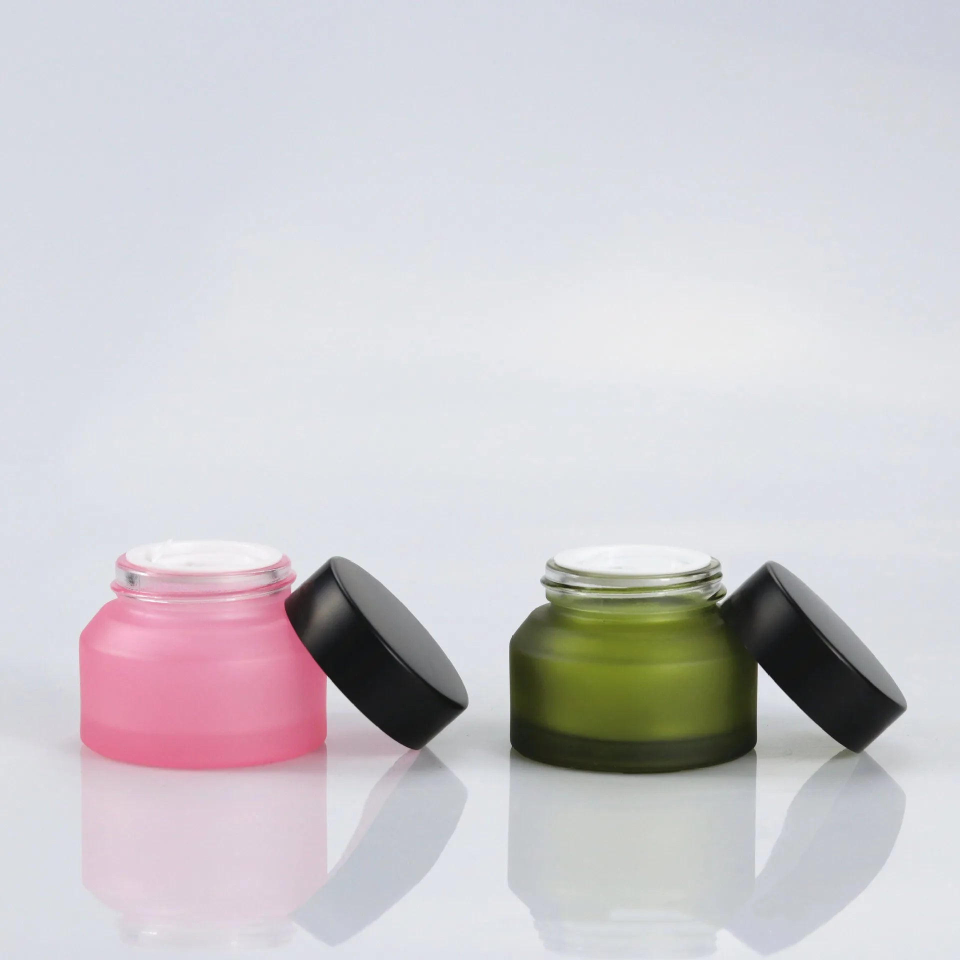 New Style Empty Frosted Cosmetic 30g Pink Brown Olive Green Cream Glass Jars with PP Lids
