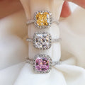 Halo Ring Pink Yellow White CZ Iced Out Rings Jewelry Women 925 Sterling Silver Promise Rings