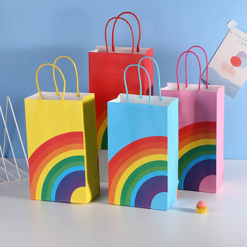 Rainbow Printed Birthday Gift Kraft Paper Handbag Clothes Shopping Paper Bag With Colored Paper Twisted Handle