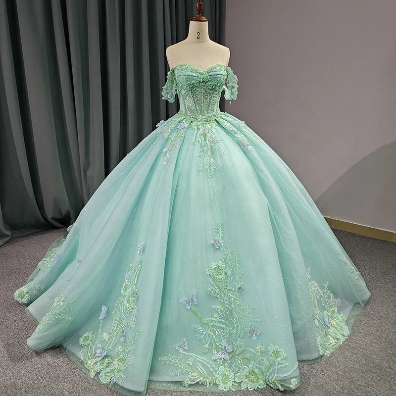 Jancember 6616 Princess Butterfly Pearls Quinceanera Dresses Women Evening