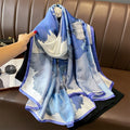 Ready to Ship 2023 Popular Ladies Blue Flower Pattern Silk Scarf Luxury Silk Printed Long Soft Women's 90*180 Silk Scarf Shawls