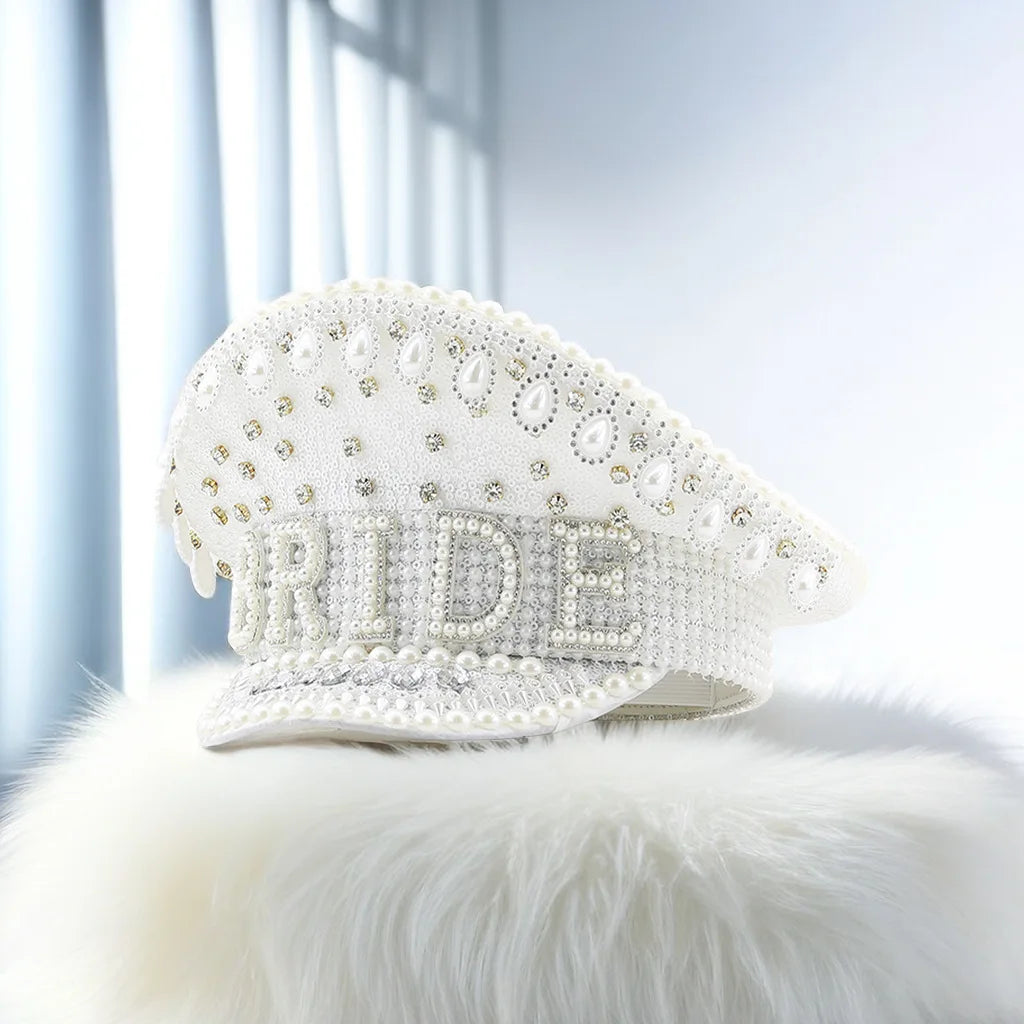 Pearl Rhinestones Wedding Hat Party Carnival Flat Performance Hat Chic Woman Hat for Wedding Bride