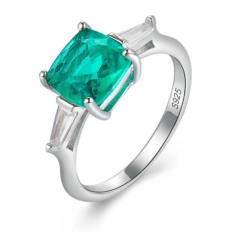 Rhodium Plated Jewelry Cubic Zirconia Blue Paraiba Ring Women 925 Sterling Silver Ring