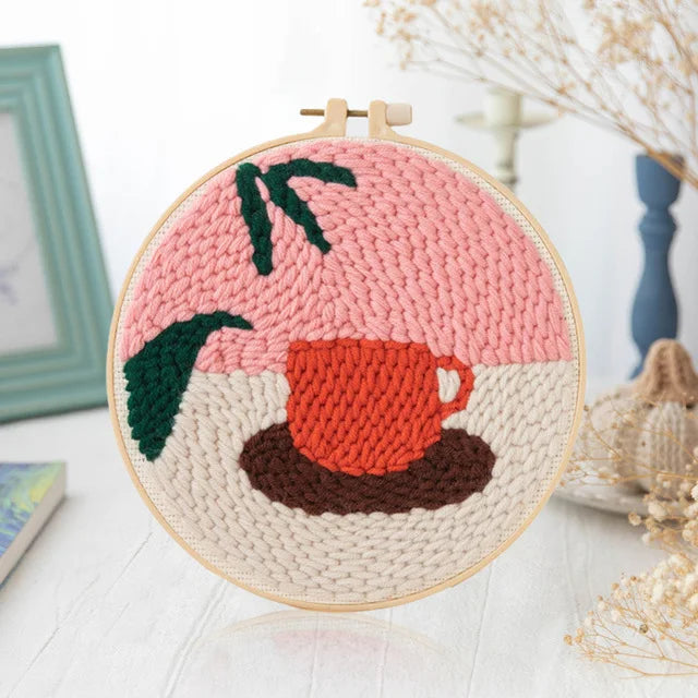 Punch Embroidery Starter Kits for Beginners Handmade Cross Stitch Needlework with Wool Fabric Poke Decor for DIY Creativity