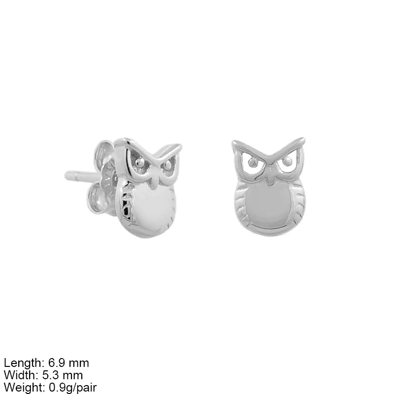 925 Sterling Jewelry Silver Animal Owl Small Stud Earrings Gold Plating for Girl Women Accessory