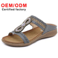 Handmade Women's Sandals Rhinestone Comfortable Round Toe Seaside Holiday Large Size Flat Shoes Large Size Fashion Shoes Women