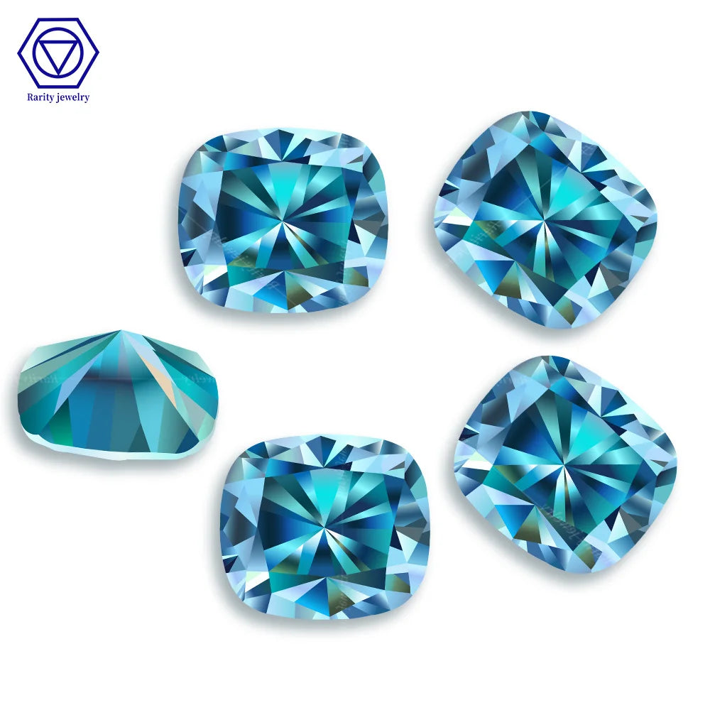 Rarity New Blue Green Moissanite Diamond VVS Excellent Cut Cushion Synthetic Moissanite for Moissanite Jewelry