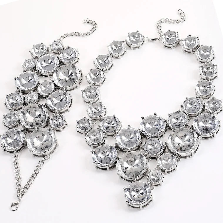 ZA Sparkly Big Rhinestone Chokers Necklaces for Women Luxury Alloy Crystal Necklace Bracelet Set Senior Chain Neck Collar Bijoux